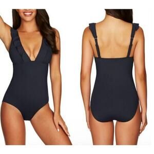 NWT SEA LEVEL Australia Eco Essentials Frill Black One Piece, sz US 6